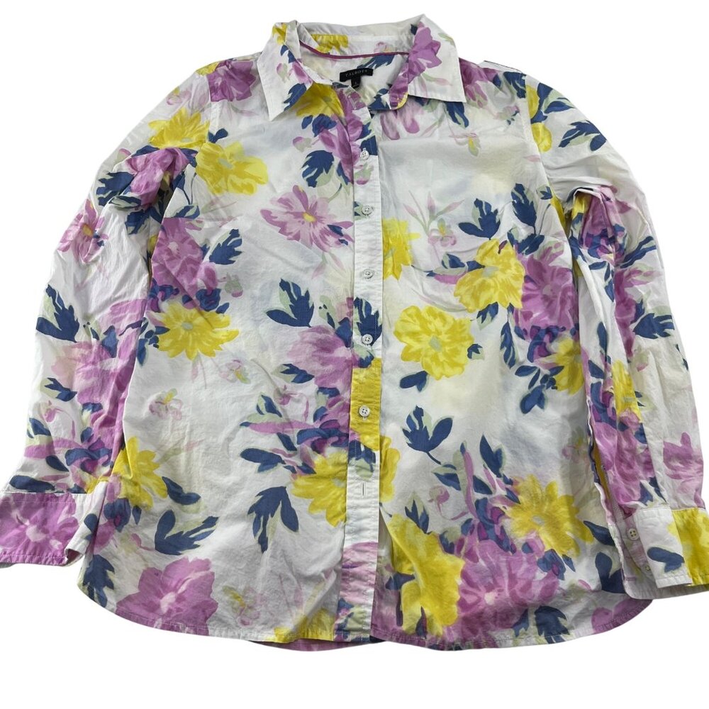 Talbots Women's Floral Print Button-Up Shirt Sz Small Lightweight long sleeve